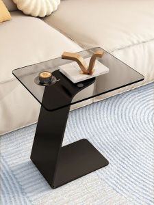 โต๊ะกาแฟกระจกทรงกลมสไตล์โมเดิร์นหรูหราสำหรับโซฟาระหว่างห้อง Living Room โต๊ะรองเท้าแบบมีเหลี่ยมสร้างสรรค์สำหรับห้องนั่งเล่น