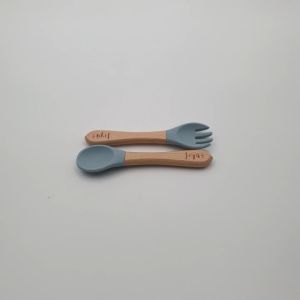JIYU [JC-002] Wooden Rainbow Silicone Spoon & Fork / Kayu Silikon Sendok Garpu BPA FREE