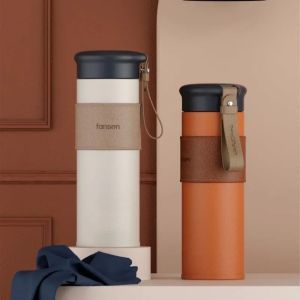 Bình Giữ Nhiệt Chân Không Inox 330/450Ml Da Họa Tiết Cà Phê Bình Nước Cách Nhiệt Di Động Cho Du Lịch Và Văn Phòng