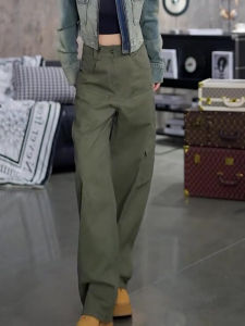 High Waist Wide Leg Workwear Pants Womens Green American Style Autumn Fashion Straight Cut Long Trousers Design Sensation
