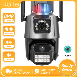 Rolte 8MP 4K Kamera WiFi Kamera Ganda Lensa Ganda Layar Ganda Luar Ruangan Tahan Air Pelacakan Otomatis Kamera Keamanan CCTV Pengawasan Video iCsee APP