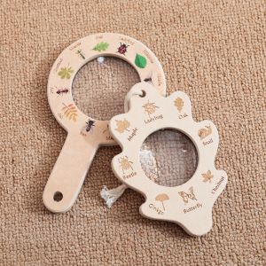 Childrens Outdoor Exploration Toys Wooden Montessori Observation Toy Natural Insect Leaf Recognition Magnifying Glass Baby Gift