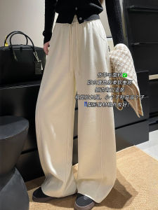 Khaki Casual High Waist Womens Wide Leg Pants Autumn Winter Loose Drapey Comfortable Straight Cut Trousers for Ladies