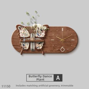 RUIBAHAO | Vintage Restaurant Decor Clock Art French Retro Style Hydroponic Plant Wall Hanging Mural
