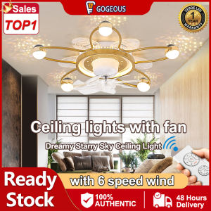 GOGEOUS Creativity smart ceiling lights with fan with remote control tricolors dimming ceiling lamp silent ceiling fan with led light black ceiling fan with light modern for living room bedroom dining room
