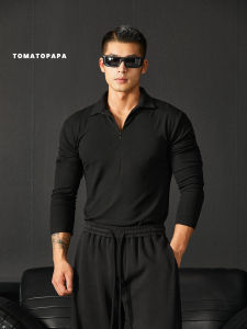 เสื้อโปโลแขนยาวปิดซิปสำหรับผู้ชาย TOMATOPAPA ทรงสลิมฟิต ทรงสปอร์ต ทรงยืดหยุ่นสูง สำหรับออกกำลังกาย ฤดูใบไม้ร่วง 2025