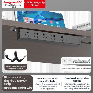 lengon | Retractable Gaming Desk Spring Wire Power Strip with USB