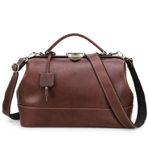 CONTACTS Full Grain Genuine Leather Female Handheld Crossbody Bag with Safety Lock and Diagonal Cross for Two Purposes Handheld Doctors Bag