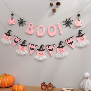 Halloween Boo Wearing a Skirt Pumpkin Banner Spider Ghost Bat Bow Bell Flag Pendant