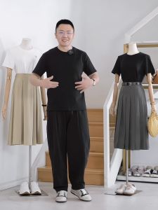 JVVCCA Summer Mens Heavyweight Black T-shirt Casual Loose Fit Classic Pattern Short Sleeve round Neck Cotton 100%