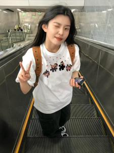 Áo Thun Cotton Tay Ngắn Mùa Hè Cho Nữ Dáng Rộng Thoải Mái in Họa Tiết Phong Cách Đường Phố Giản Dị Chất Lượng Cao