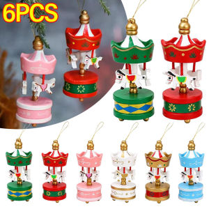 YESPERY 6Pcs Wooden Carousel Horse Hanging Decor Christmas Tree Pendant Colorful Merry-Go-Round Festival Party Christmas Decoration