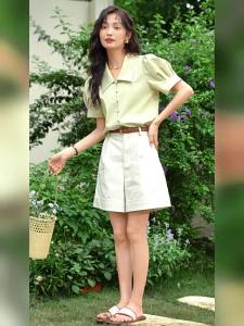 MI.SHOW | Áo Blouse Eo Cao Tay Phồng Tay Ngắn