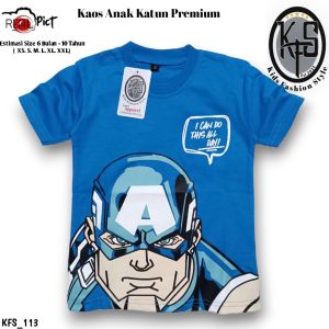 KFS 113 KAOS ANAK CAPTAIN AMERICA /Baju anak Laki Laki KARAKTER HERO KAPTEN AMERIKA