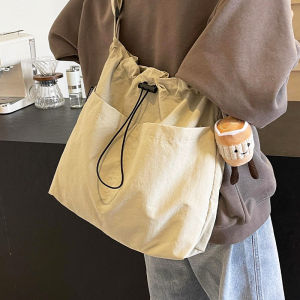 Summer Large Capacity Waterproof Nylon Drawstring Bucket Bag Single Shoulder Casual Crossbody Travel Leisure Tote Bag