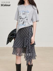 3COLOUR·S | Plaid High Waist Flared Hem Skirt
