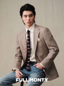 Natural Linen Kaki Houndstooth Blazer
