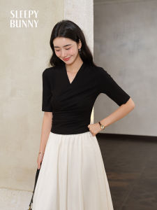 Cross Neck Tencel Short Sleeve T-shirt