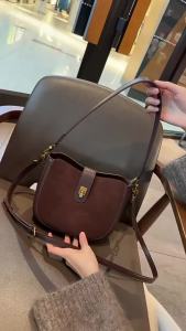 SHUCAI | Genuine Suede Cowhide Leather Women Shoulder Crossbody Half Moon Saddle Bag Ladies Underarm Bag Luxury Designer Bucket Purse Bag