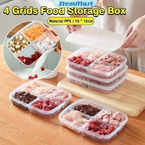 ItemMart 4 Grids Refrigerator Organizer for Food Storage Meat Vegetables Seasoning Tray Kitchen Container Food Storage