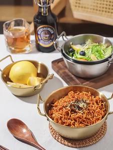 304 Stainless Steel Double Ear Salad Snack French and Fry Bowl Instant Noodle Bowl Korean Rice Wine With Handle Food Container