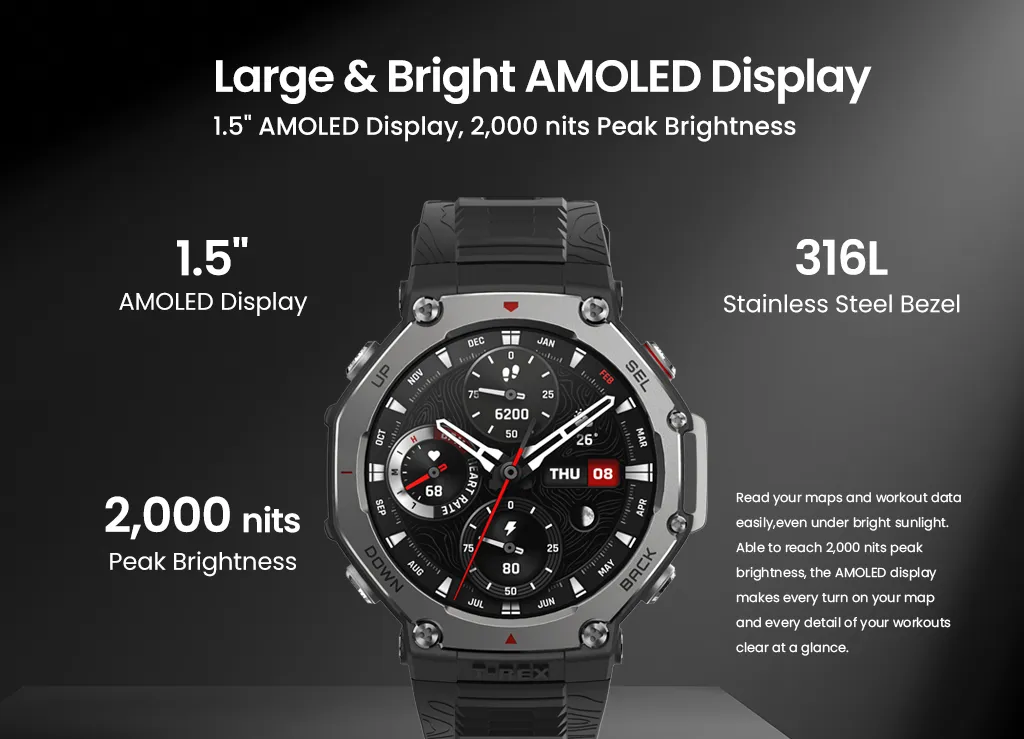 Amazfit T-Rex 3 48mm GPS นำทาง ดาวเทียม 6 ดวง กันน้ำ 10ATM ใช้ได้อุณหภูมิ -30 องศา