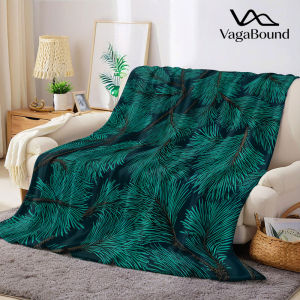 teal pine tree branch Flannel Blanket Warm Soft Halloween Christmas Decorative Couch Warm Cozy All-Season Gift