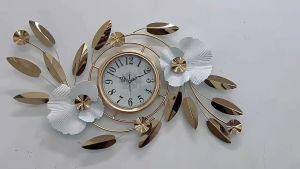 100x60cm Titanium Leaf Flower Nordic Wind Light Luxury Fashion Living Room Decoration Creative Flower Leaf Glass Cover Wall Clock