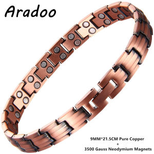 ARADOO Premium Pure Copper Bracelet for Men Women Double Row Magnetic Therapy Wristband Jewelry Gifts
