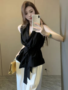 Áo Sơ Mi Không Tay Cổ Chữ V Kiểu Pháp Thanh Lịch Mùa Hè Mới Dành Cho Nữ Chất Liệu Polyester Dáng Ôm Vừa Vặn Dài Thường