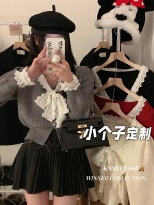 Womens Knitted Long Sleeve Cardigan Butterfly Knot Winter Inner Wear Slimming Top V-neck Regular Sleeve Length Chinese Style