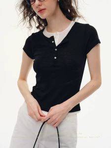 SHEITAOZI | Slimming Square-Shoulder Mock Two-Piece T-Shirt