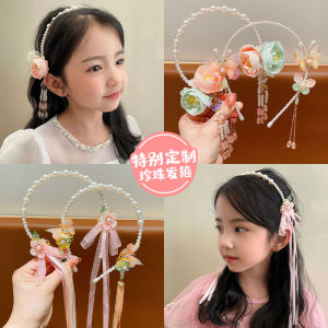 Traditional Chinese Style Girls Headband Flower Hairpin Flowing Sash Childrens Hanfu Accessories Little Girl Hair Decorations