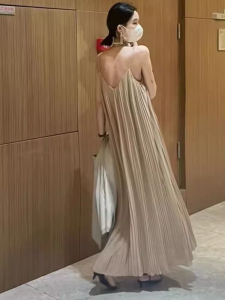 Summer 2025 plus Size V-Neck Silk Chiffon Wrap Dress Slimming Loose Base Long Dress Korean Style Commute Folded Hem Gown