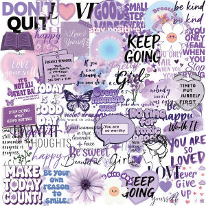 50/100PCS Purple Positive Inspiration Stickers Transparent PET Waterproof Phone Luggage Water Cup Decoration Stationery Stickers