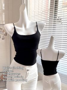 Strap Black Camisole Top Breast Padding Shaping Slimming