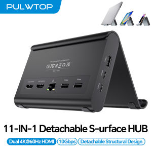 PULWTOP Laptop Docking Station Dual Monitor with 2X 4K 60Hz HDMI USB-C/A 10GbpsUSB-A 5Gbps for Surface Pro & Windows Laptops