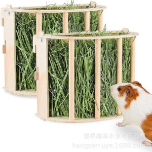 Heavy Duty Wood Hay Dispenser Large Volume Hanging Rack for Bunny Rabbit Guinea Pig Chinchilla Ferret Hutch Accessories