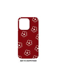 Cute Red Flower Hand-Painted Full-Coverage Silicone Case for  17PROMAX 16Plus 14 Sweet Simple Two-In-One Design
