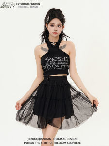 เสื้อกั๊กแขนกุดคอวีสไตล์อเมริกันสำหรับผู้หญิง เสื้อยืดแขนกุดสั้นสไตล์ไทย เสื้อผ้าทำงานฤดูร้อน ทรงเข้ารูป 100% ผ้าฝ้าย