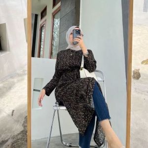 Delita Slit Dress Terbaru Motif Bunga Keren Terlaris