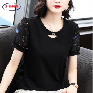 Z-ONER Mesh Splicing Blouses Women New Style 2023 Causal Loose Thin Blouse Top