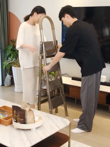 Foldable Ladder Thick Aluminum Alloy Construction Indoor Multi-Functional Design with Secure Handrai