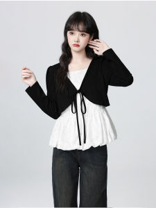XUECAIQI | Korean Black Layered Top & Skirt & Casual Pants Set