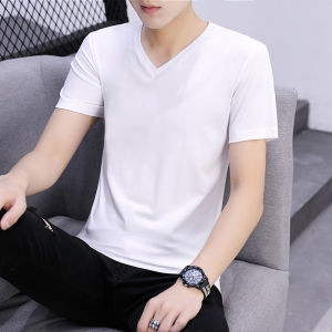 QYR | Summer V-neck Cotton T-Shirt Short Sleeve White Base Layer