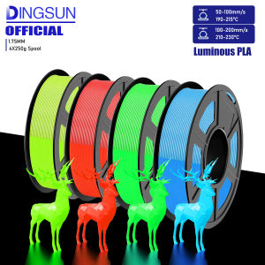 DINGSUN Glow in The Dark Rapid PLA Filament 1.75mm High Flow Speedy 3D Printer Filament Luminous 4 Color 250g/500g/1000g