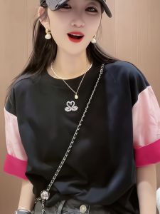 เสื้อยืดคอกลมแขนสั้นผู้หญิงสไตล์เกาหลีพิมพ์ลายแบบใหม่ฤดูร้อน หลวมๆ ลำลอง คอตตอน สไตล์สตรีท แฟชั่นลำลอง