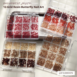 Meila daka 12 Grid Bow Nail Accessories Set Color Red Diamond Nail Art Tie Wearing Nail Decorations for DIY Manicure ﻿