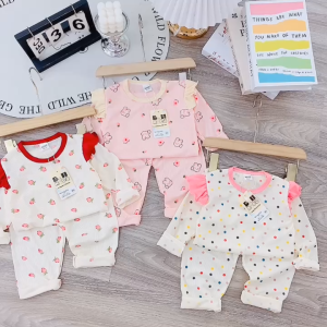 Bộ dài tay Cánh Tiên đồ bộ thun tăm cho bé gái họa tiết in kín dễ thương size bé gái 6-16KG