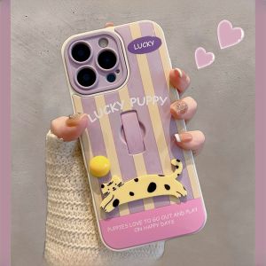 Apple 13/14/15Pro Max Compatible Invisible Ring Phone Case with Stand Polka Dot Cat Design Full Lens Protection Anti-Fall for Women